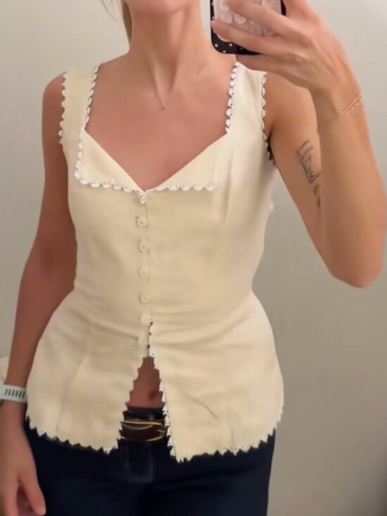 Reformation Tops - Reformation Cream Viola Button Front Tank